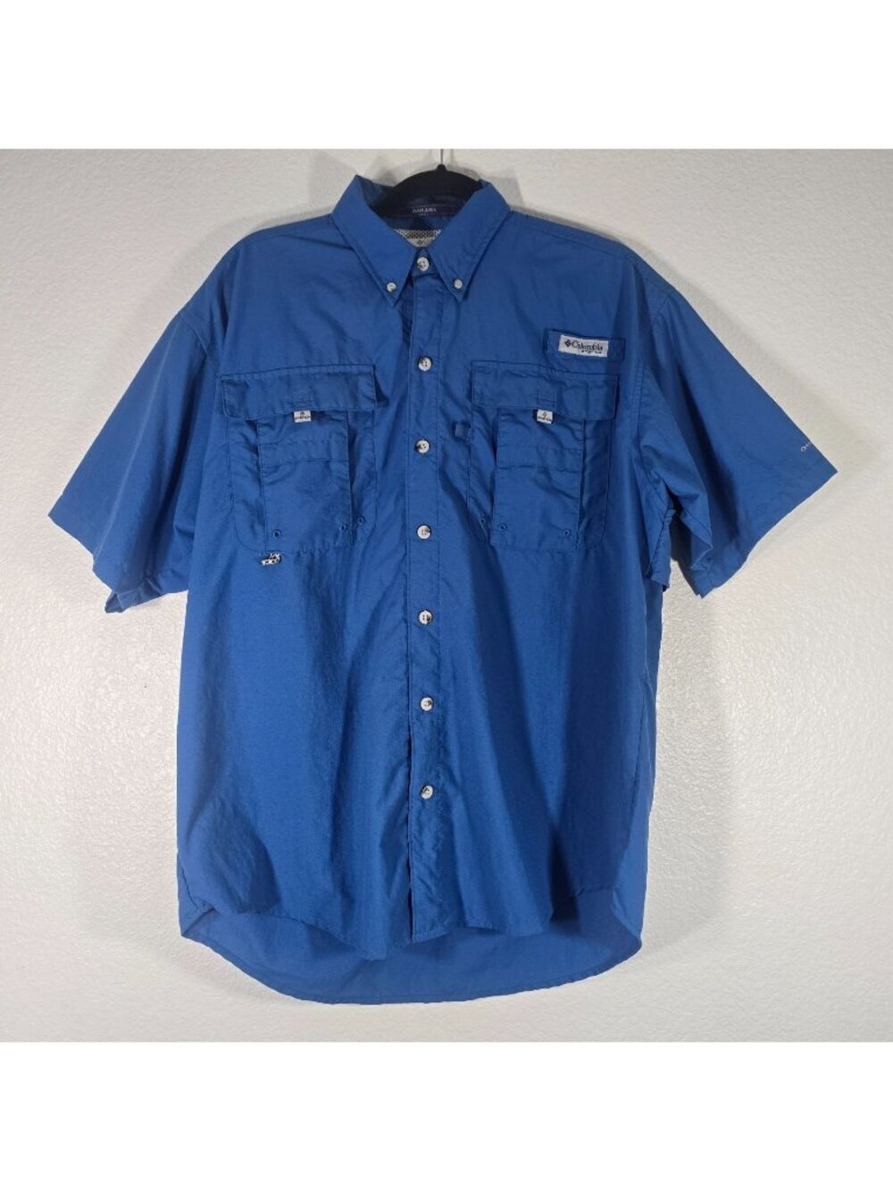 Columbia PFG Bahama II Button Down Shirt Men Small Blue Fishing Vented